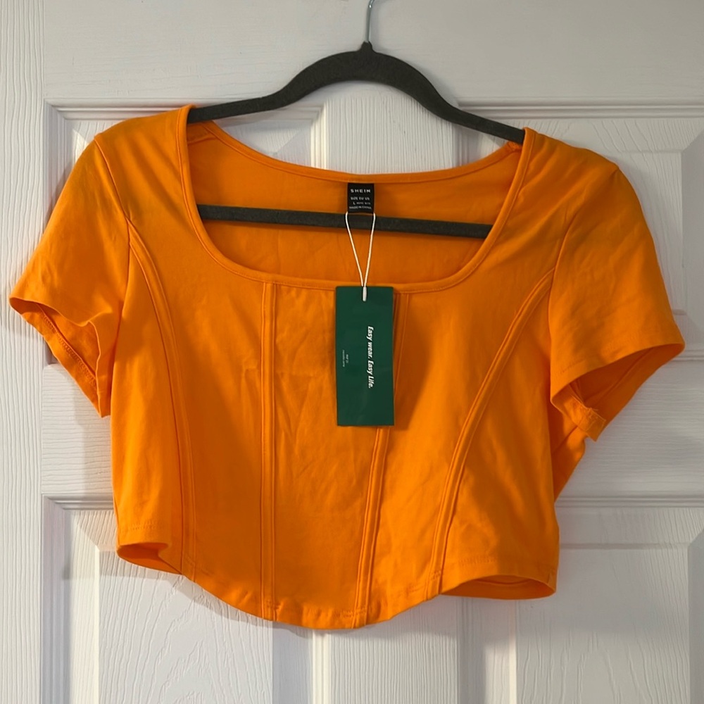 shein short sleeve corset crop top